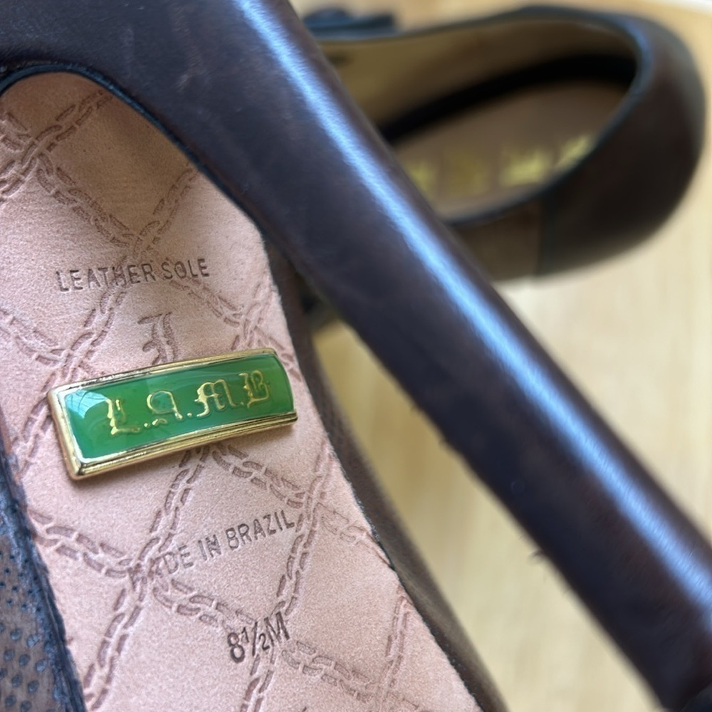L.A.M.B. Hannah Brown Leather Women’s Heels Size 8.5M Made in Brazil - Picture 11 of 12